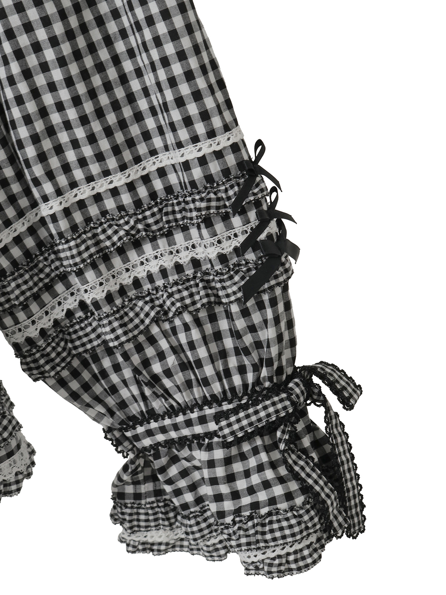 ギンガムチェックフード付きオーバーブラウス 詳細画像 チョコレート 8