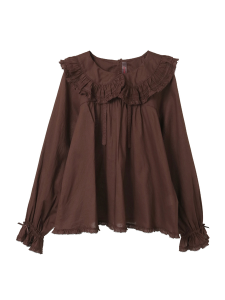 フリル襟付きローンブラウス