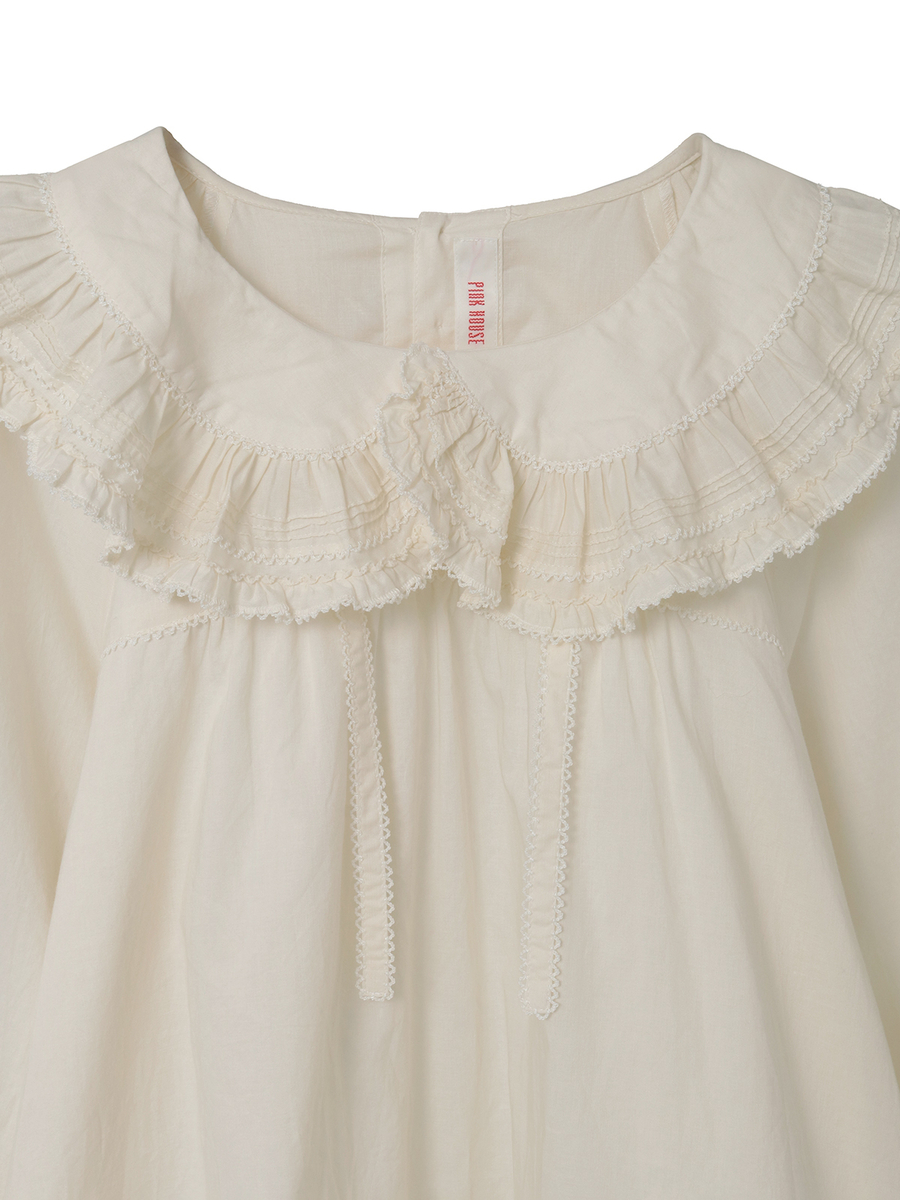 フリル襟付きローンブラウス 詳細画像 ベリーレッド 3