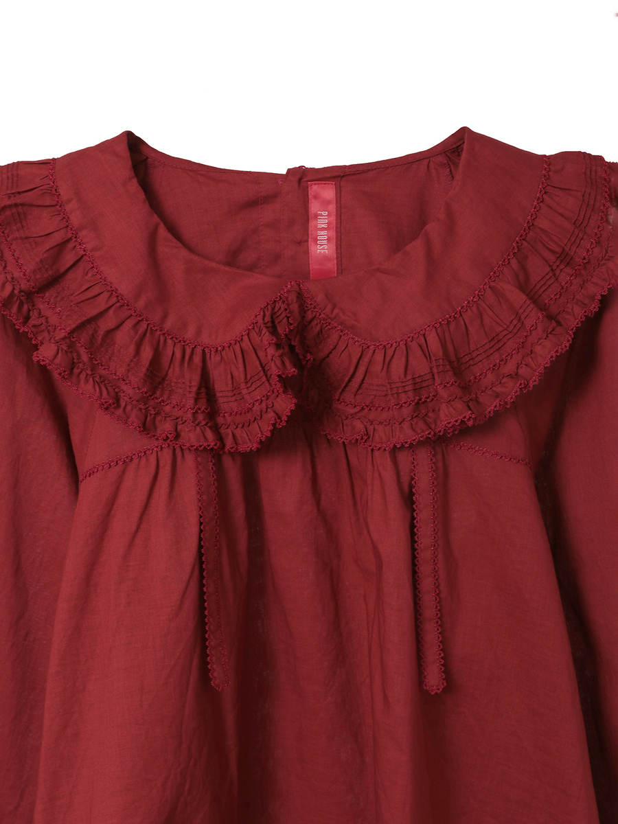 フリル襟付きローンブラウス 詳細画像 ベリーレッド 8