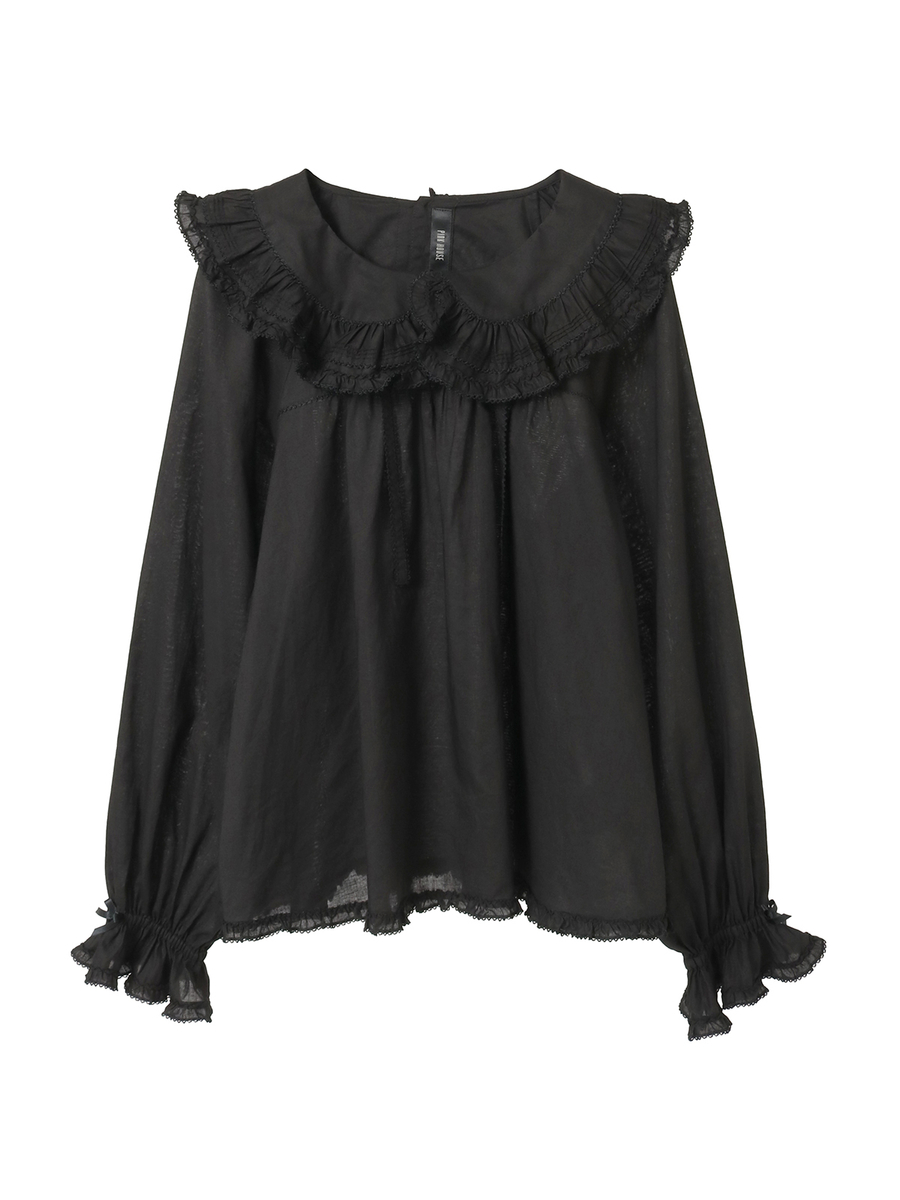 フリル襟付きローンブラウス 詳細画像 ブラック 1