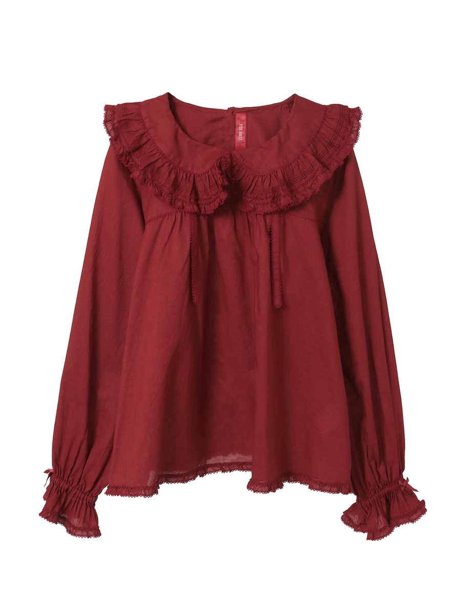 フリル襟付きローンブラウス 詳細画像 ベリーレッド 1