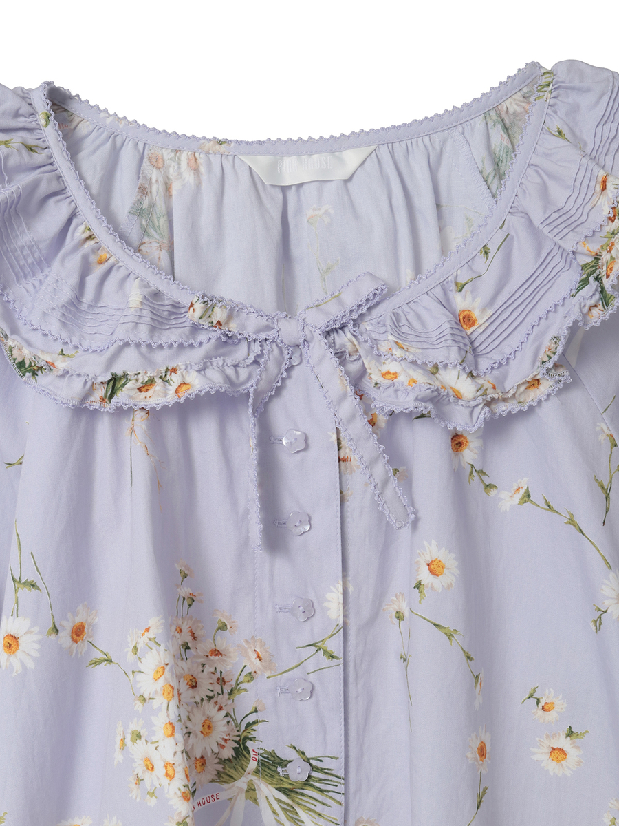 マーガレットブーケプリントブラウス 詳細画像 サックス 3