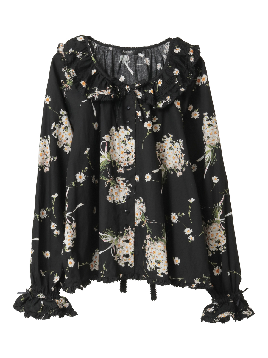 マーガレットブーケプリントブラウス 詳細画像 クロ 1