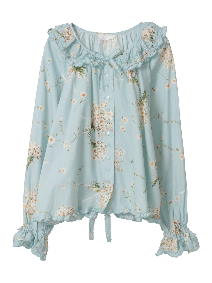 マーガレットブーケプリントブラウス 詳細画像 サックス 1