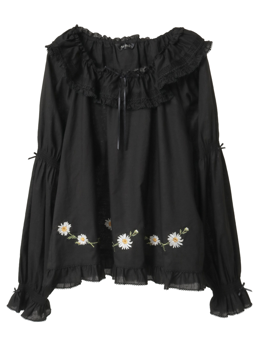 マーガレット刺繍使いローンブラウス 詳細画像 クロ 1