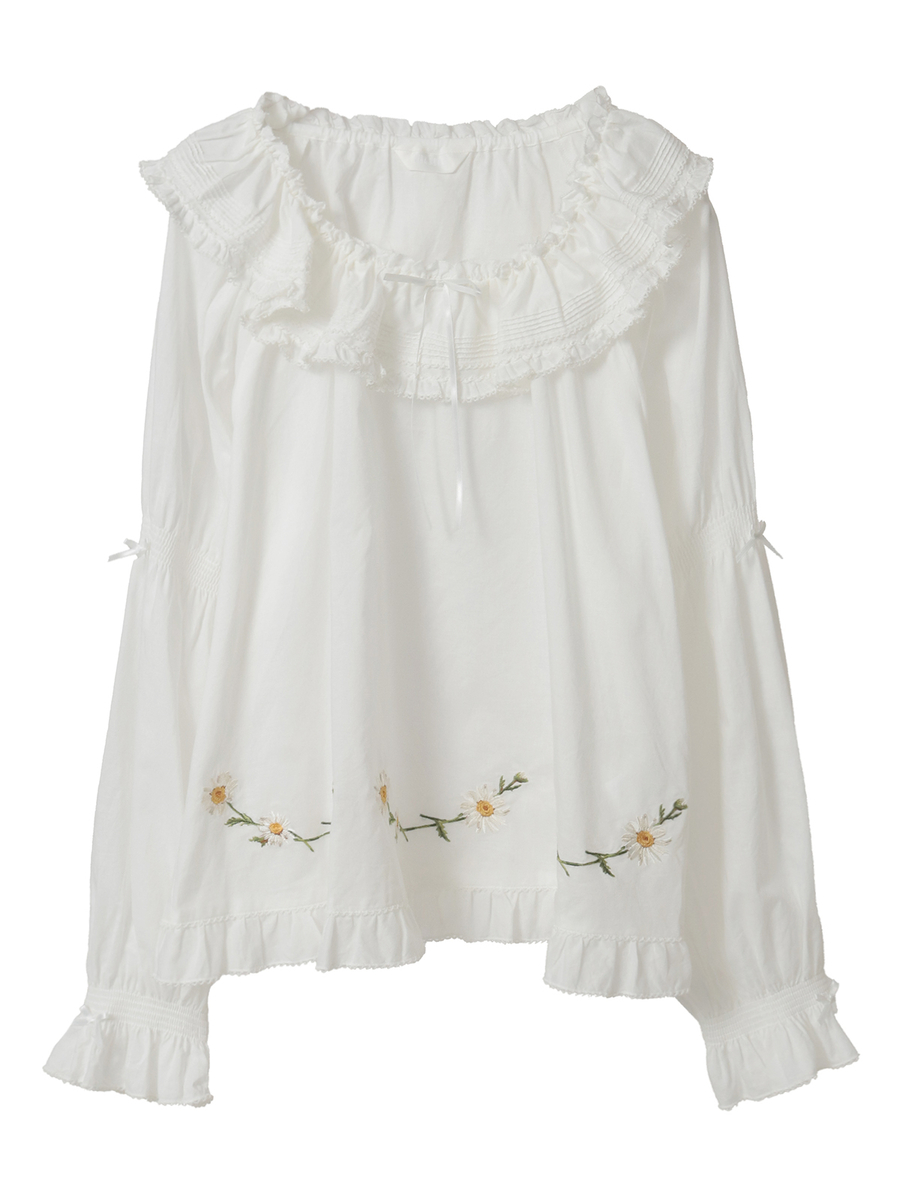 マーガレット刺繍使いローンブラウス 詳細画像 シロ 1