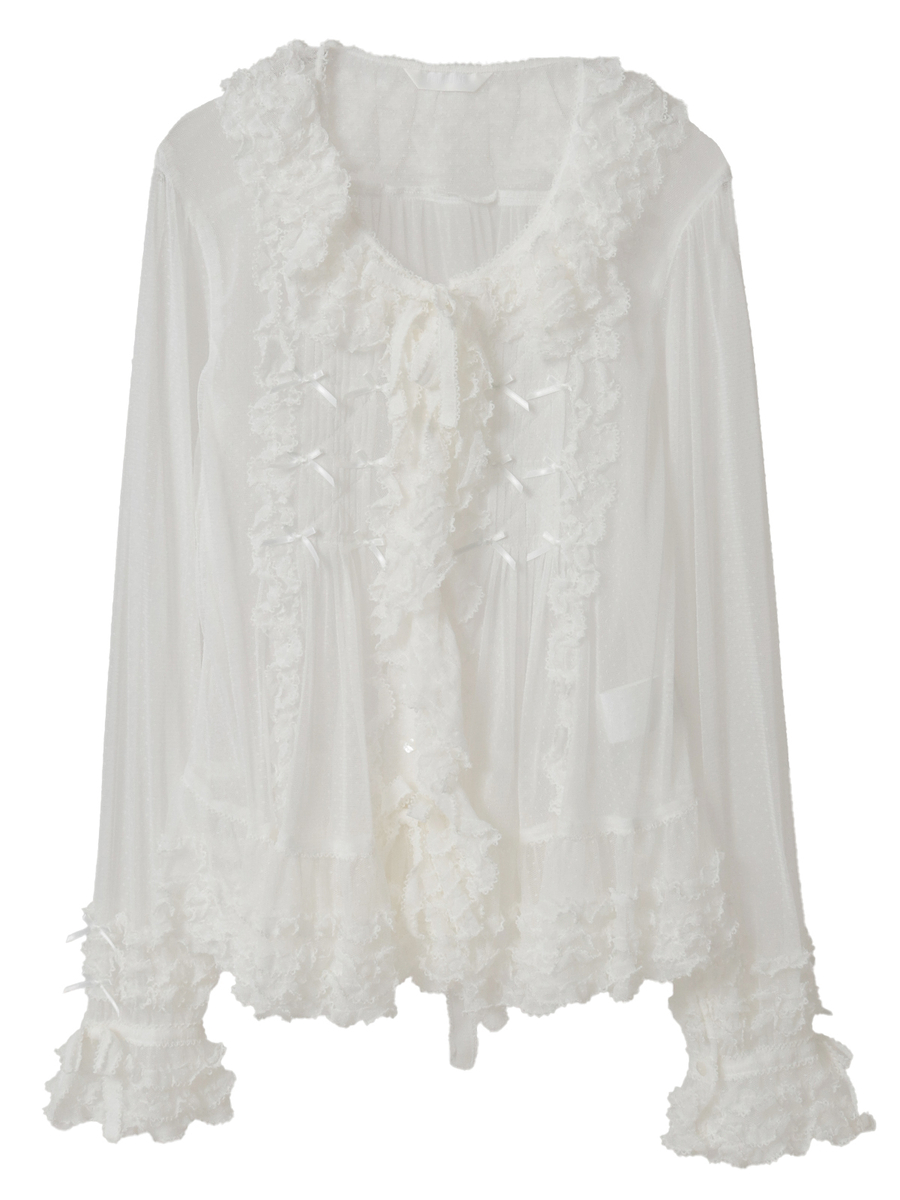 ドットチュールオーバーブラウス 詳細画像 シロ 1