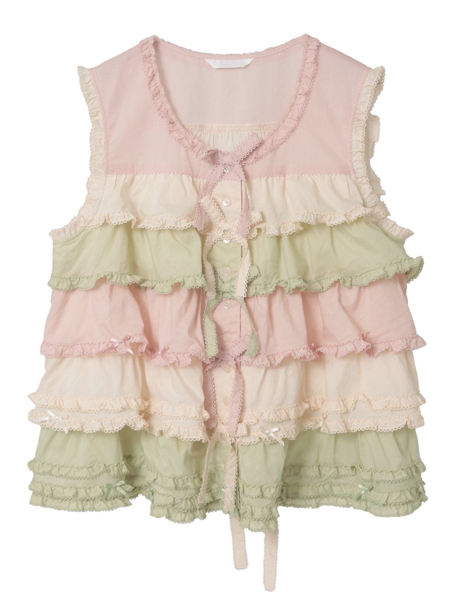 配色フリルノースリーブブラウス 詳細画像 キナリミックス系 1