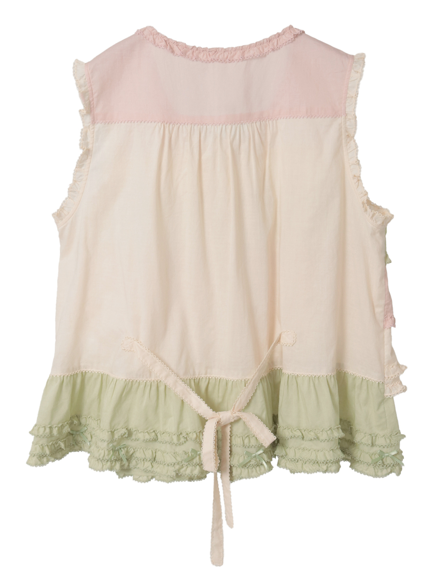 配色フリルノースリーブブラウス 詳細画像 キナリミックス系 2