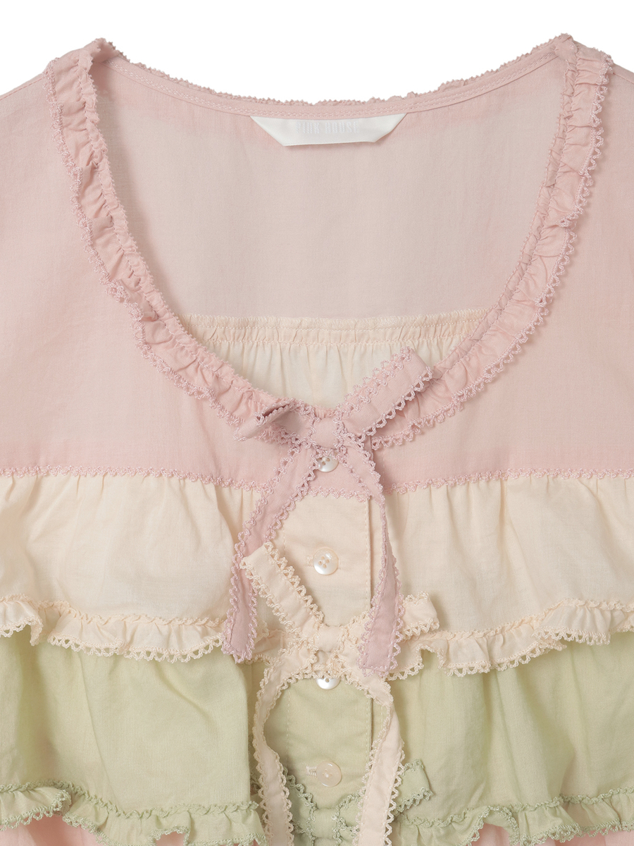 配色フリルノースリーブブラウス 詳細画像 キナリミックス系 3