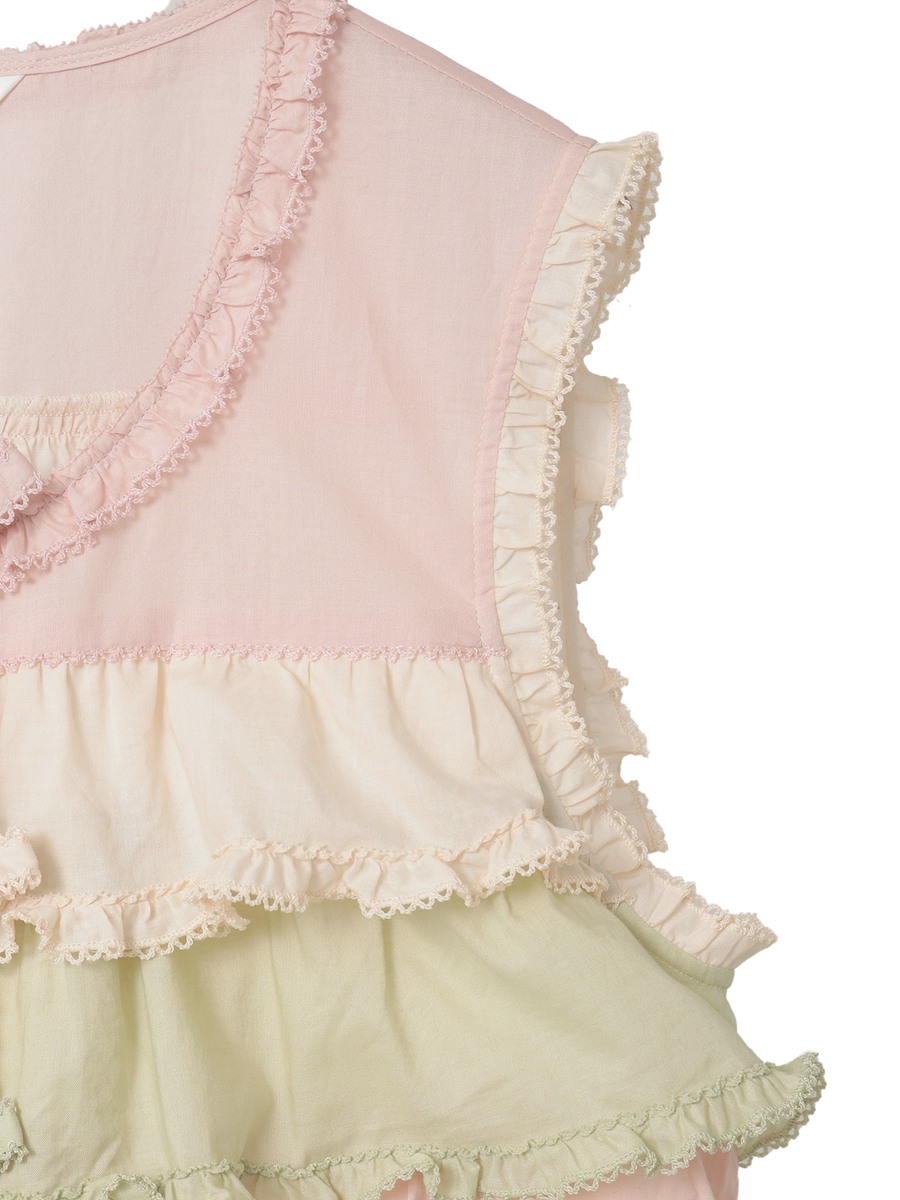 配色フリルノースリーブブラウス 詳細画像 キナリミックス系 4