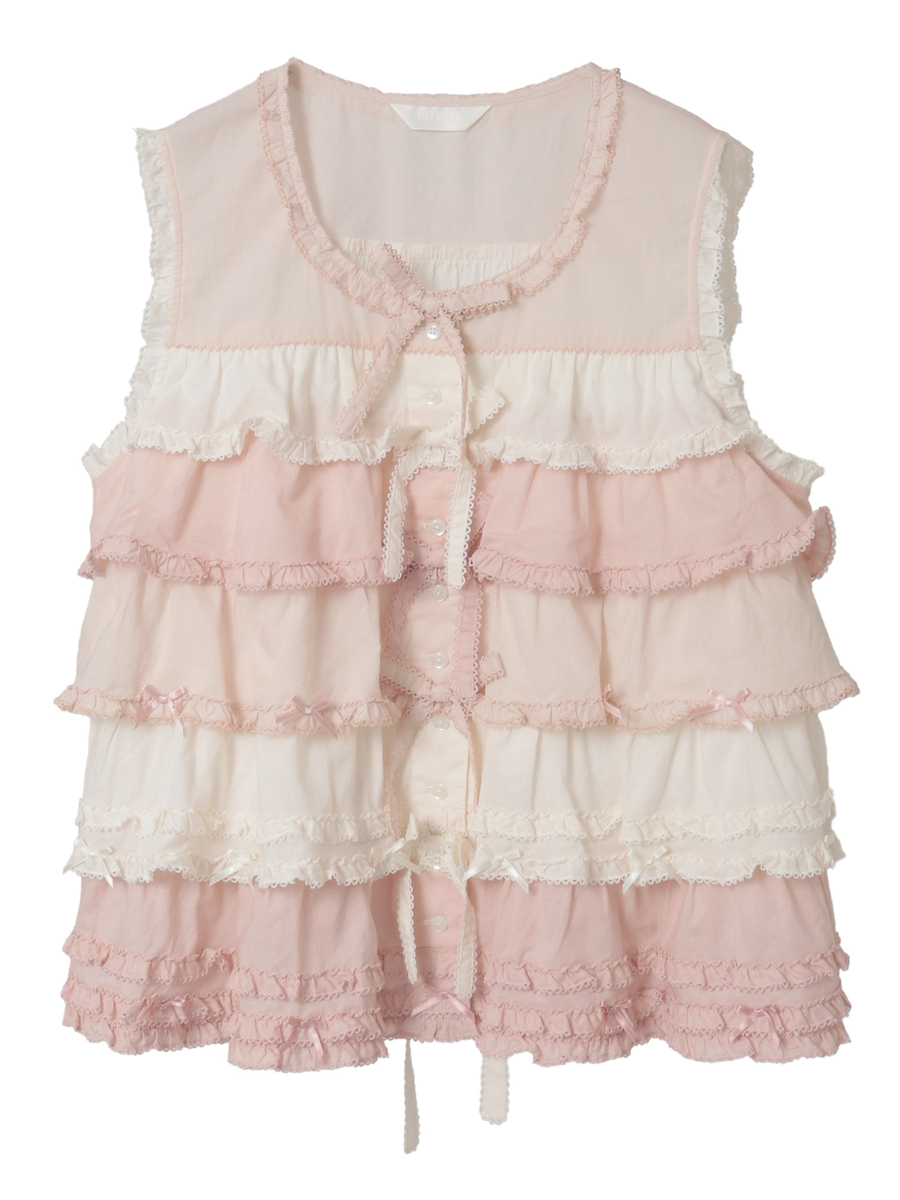 配色フリルノースリーブブラウス 詳細画像 ピンク系 1