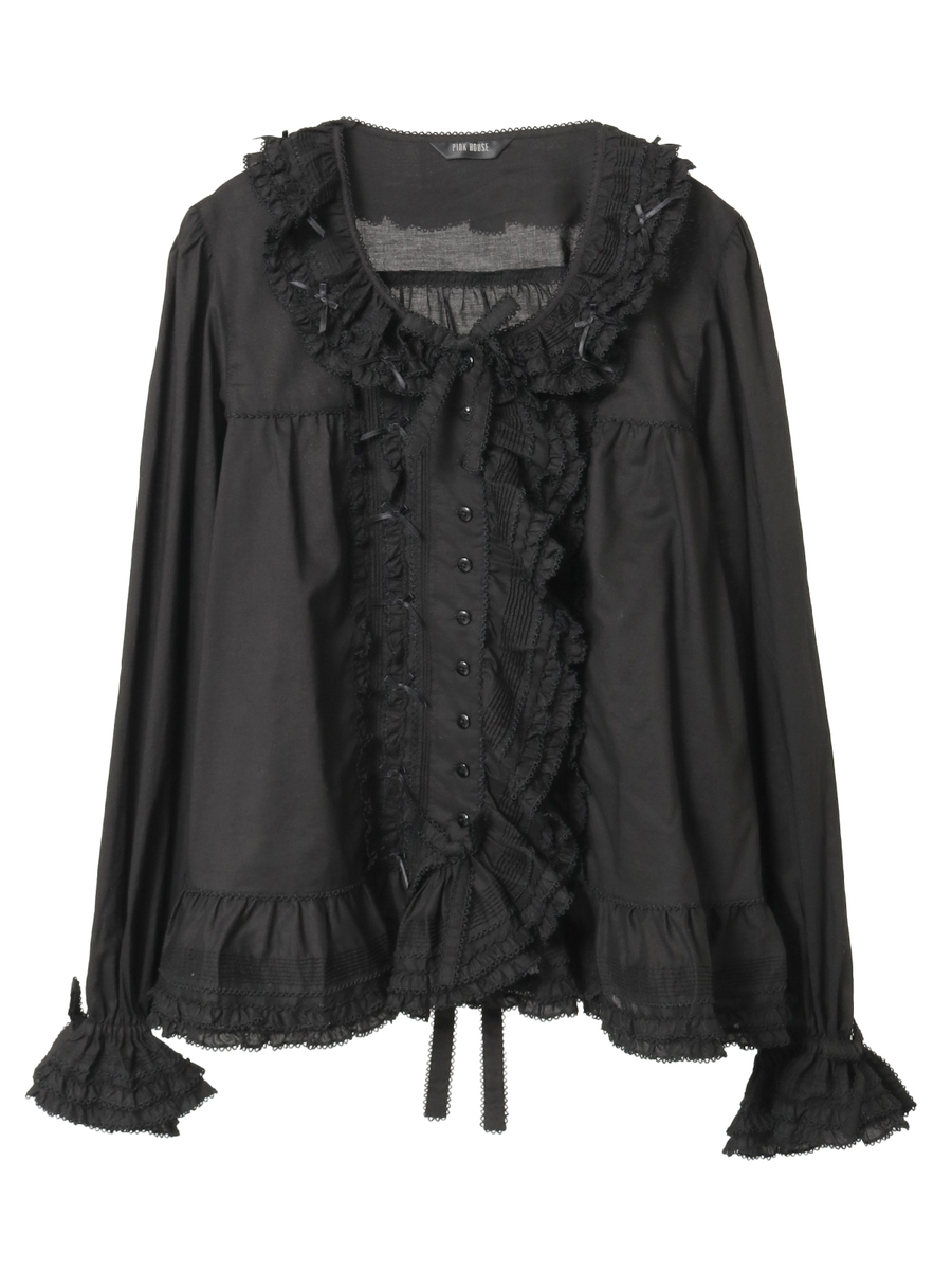 ローンフリル使いオーバーブラウス 詳細画像 クロ 1