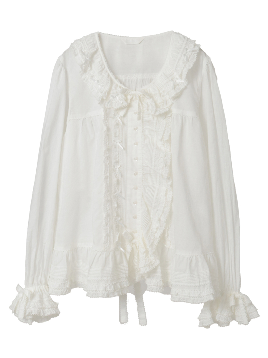 ローンフリル使いオーバーブラウス 詳細画像 シロ 1