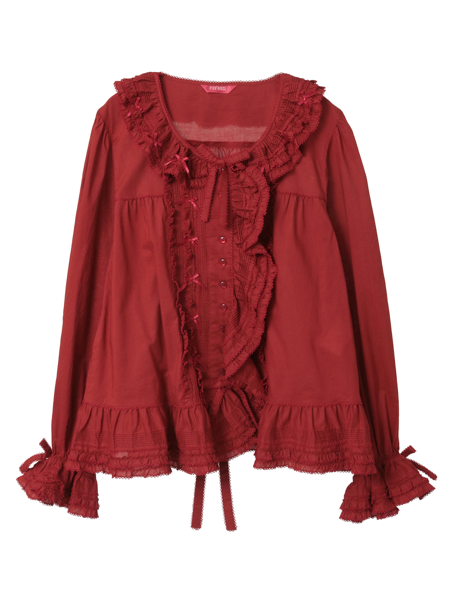 ローンフリル使いオーバーブラウス 詳細画像 アカ 1