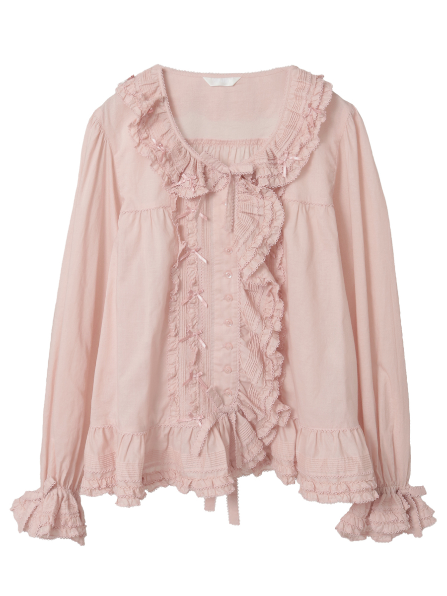 ローンフリル使いオーバーブラウス 詳細画像 ピンク 1
