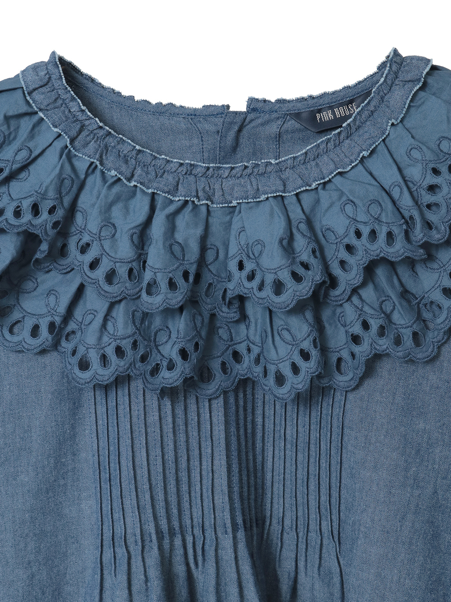 スカラップレース使いダンガリーブラウス 詳細画像 シロ 15