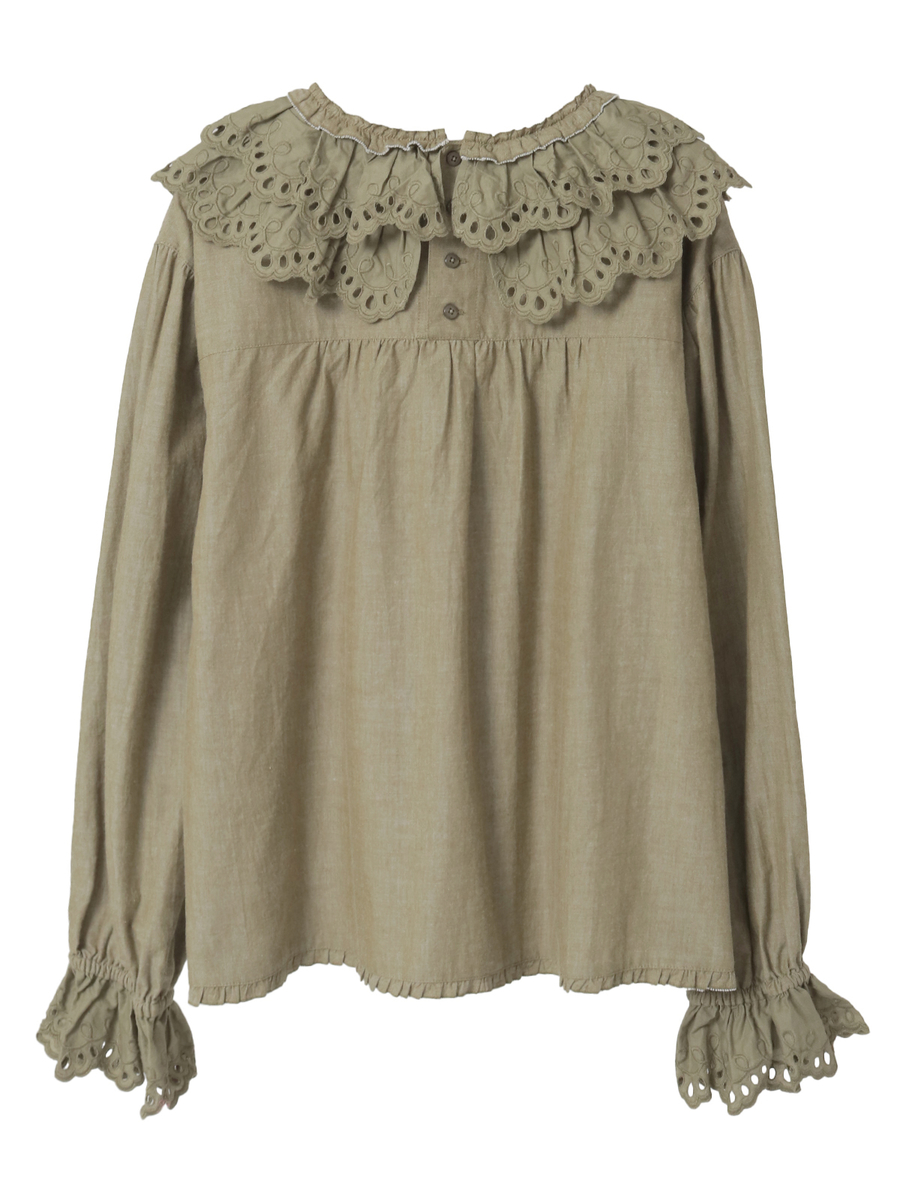 スカラップレース使いダンガリーブラウス 詳細画像 シロ 2