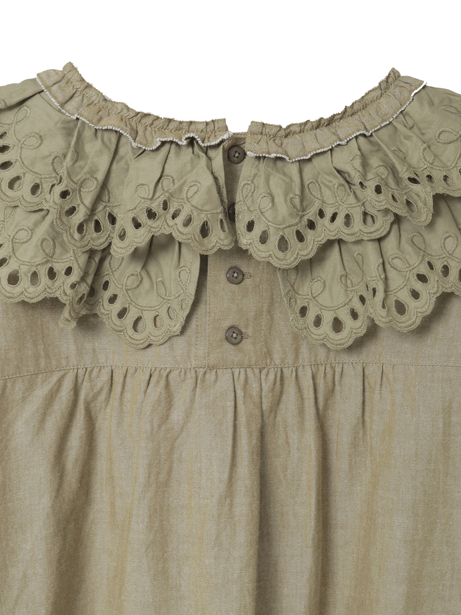 スカラップレース使いダンガリーブラウス 詳細画像 シロ 4