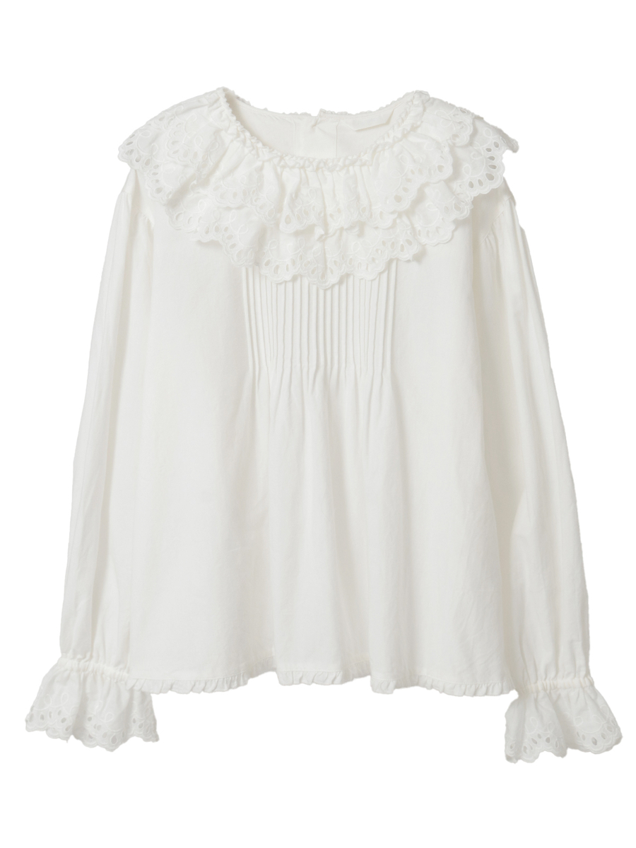 スカラップレース使いダンガリーブラウス 詳細画像 シロ 1