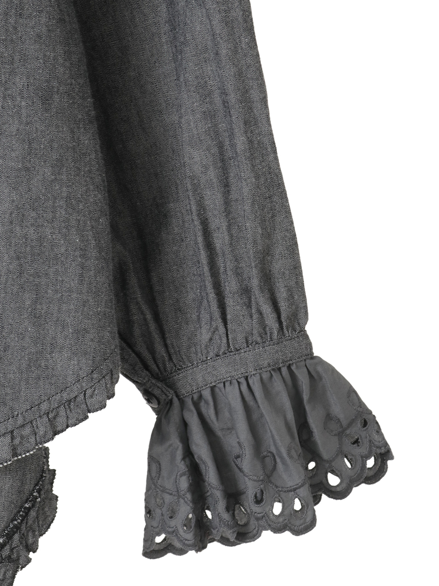 スカラップレース使いダンガリーシャツブラウス 詳細画像 クロ 10