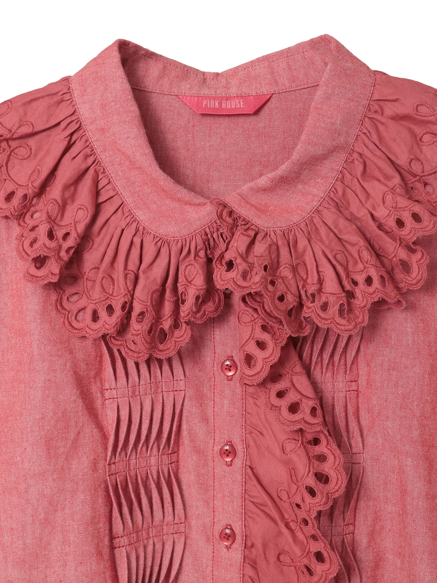 スカラップレース使いダンガリーシャツブラウス 詳細画像 クロ 14