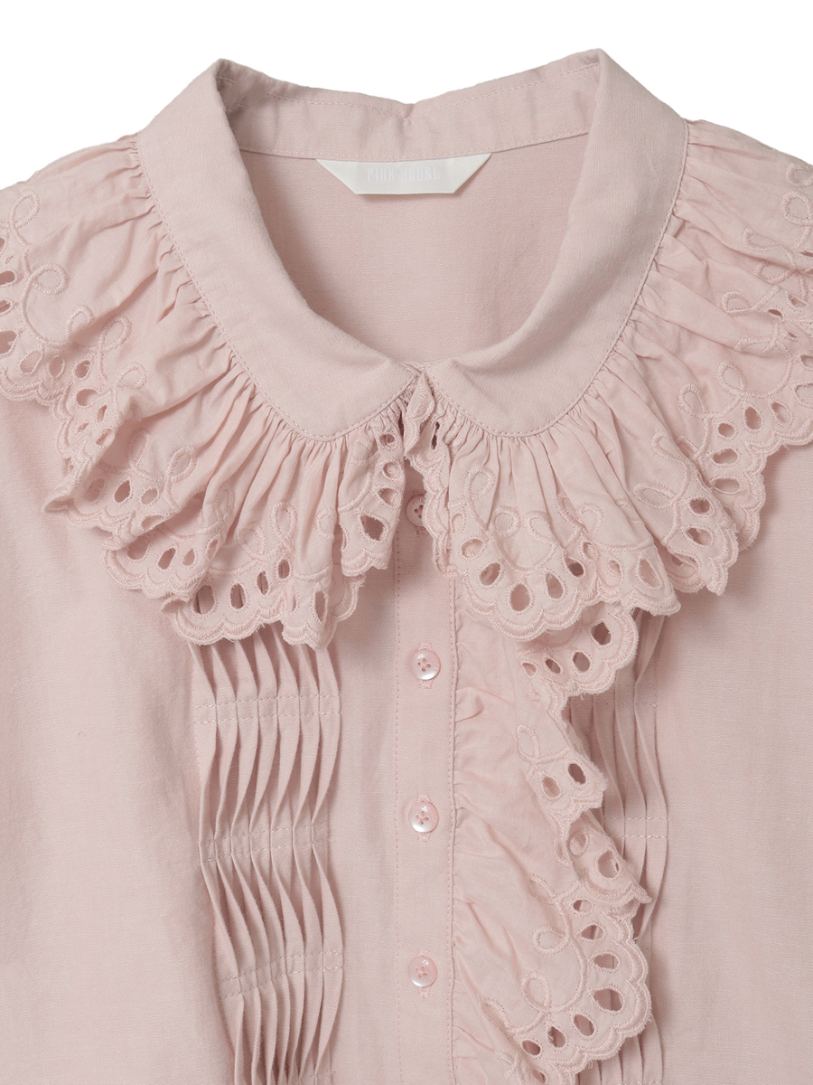 スカラップレース使いダンガリーシャツブラウス 詳細画像 クロ 17