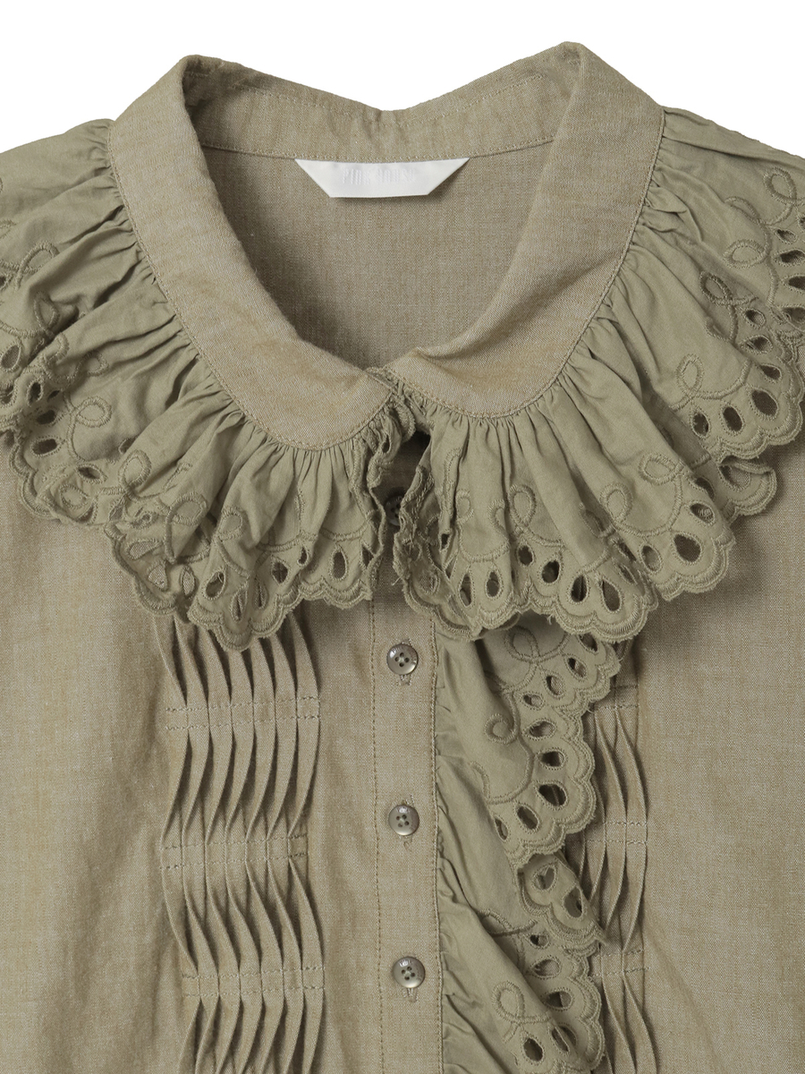 スカラップレース使いダンガリーシャツブラウス 詳細画像 クロ 20