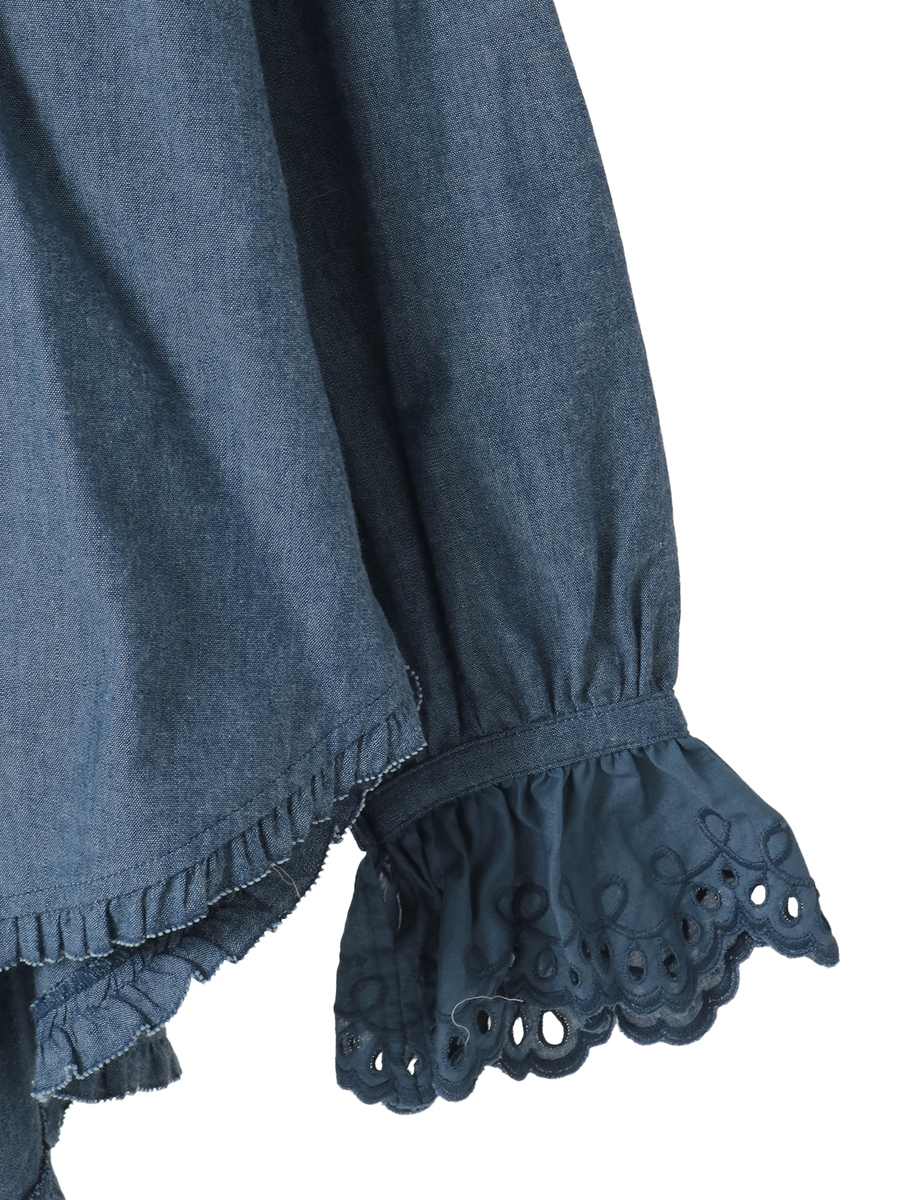 スカラップレース使いダンガリーシャツブラウス 詳細画像 クロ 4