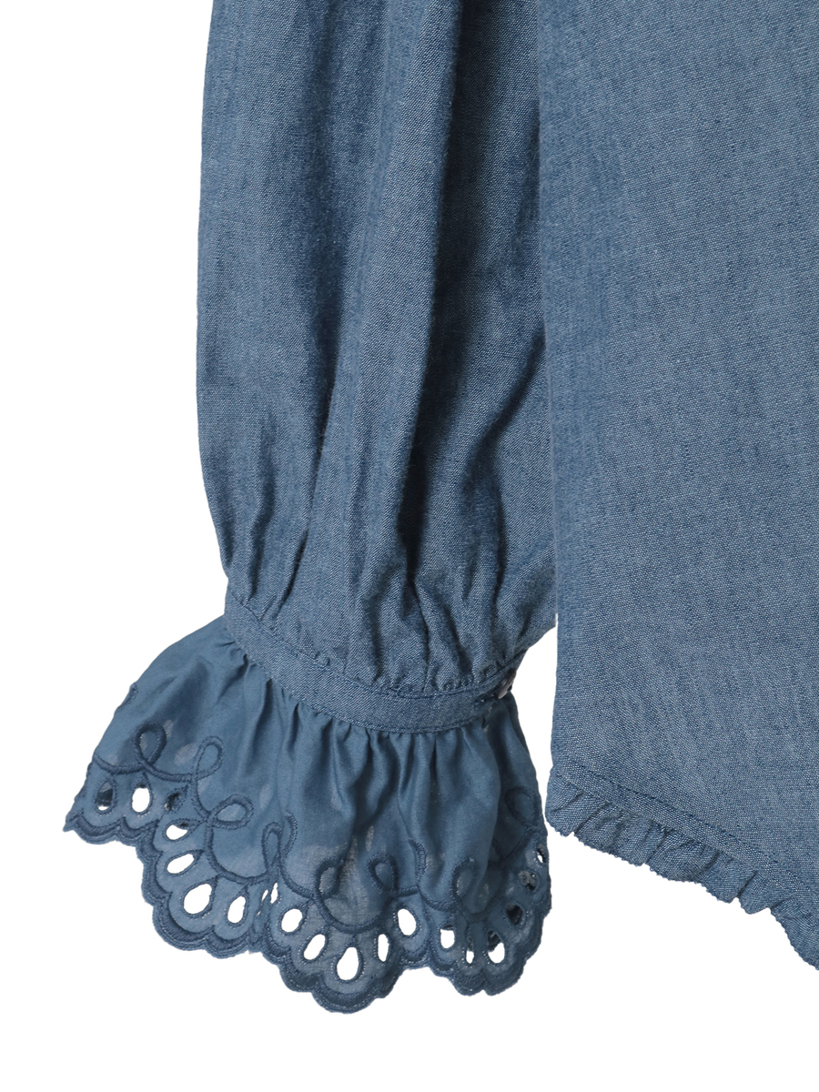 スカラップレース使いダンガリーシャツブラウス 詳細画像 クロ 5