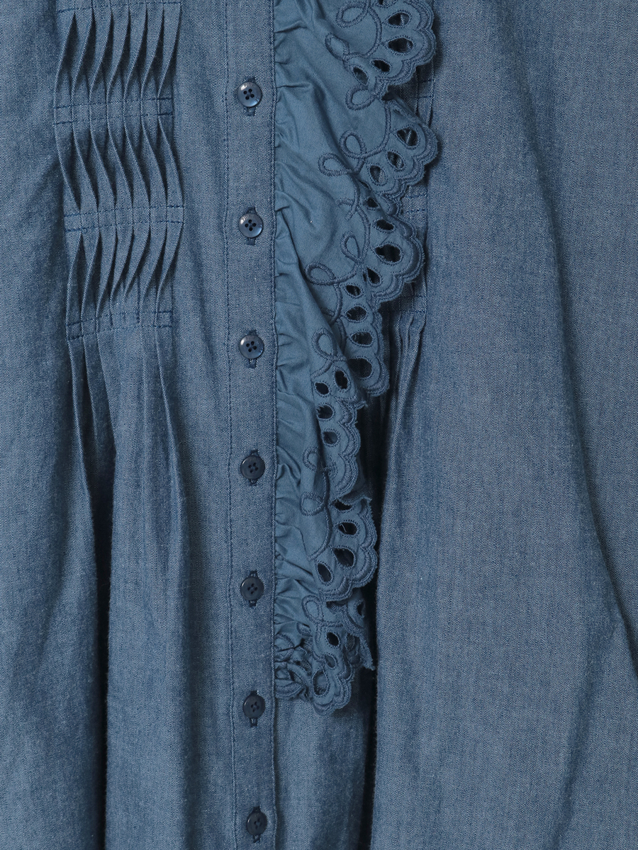 スカラップレース使いダンガリーシャツブラウス 詳細画像 クロ 7