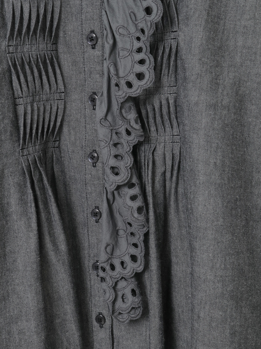 スカラップレース使いダンガリーシャツブラウス 詳細画像 クロ 9