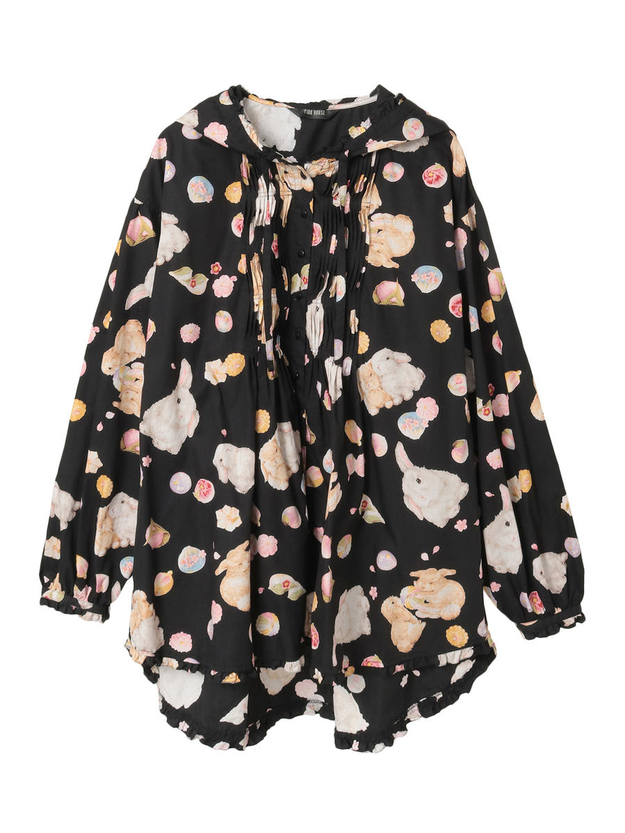 幸見うさぎプリントフードブラウス 詳細画像 クロ 1