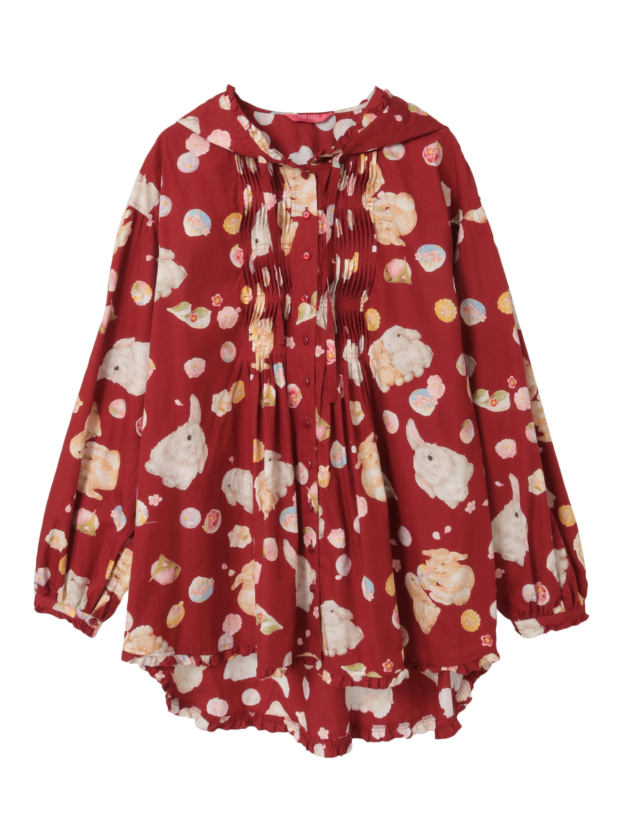 幸見うさぎプリントフードブラウス 詳細画像 アカ 1