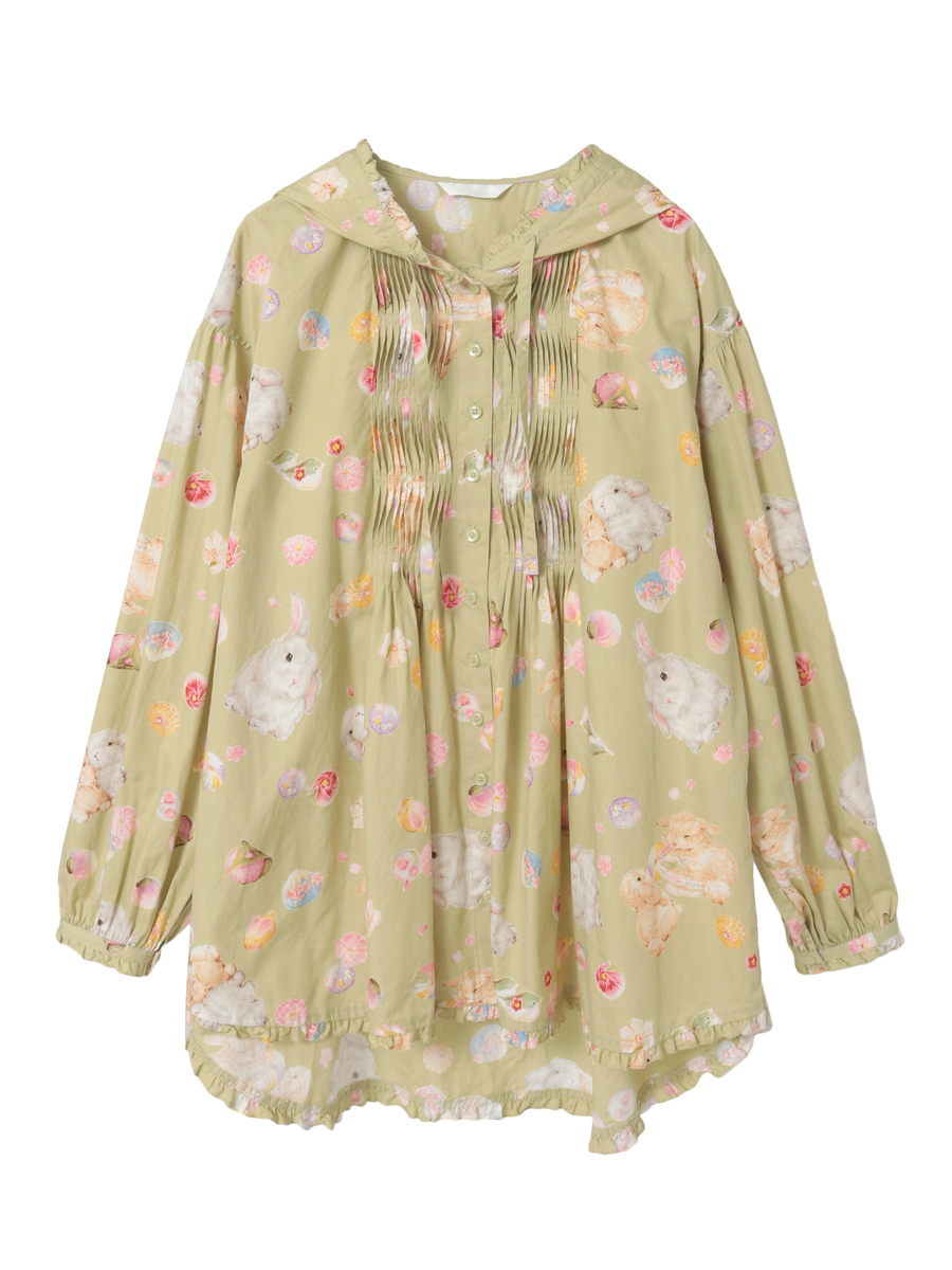 幸見うさぎプリントフードブラウス 詳細画像 ハッカ 1