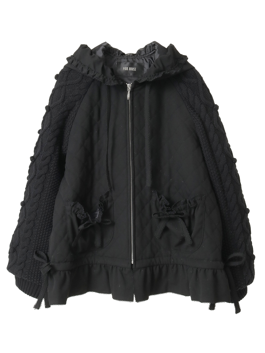 ニット袖付きキルティングブルゾン 詳細画像 クロ 1