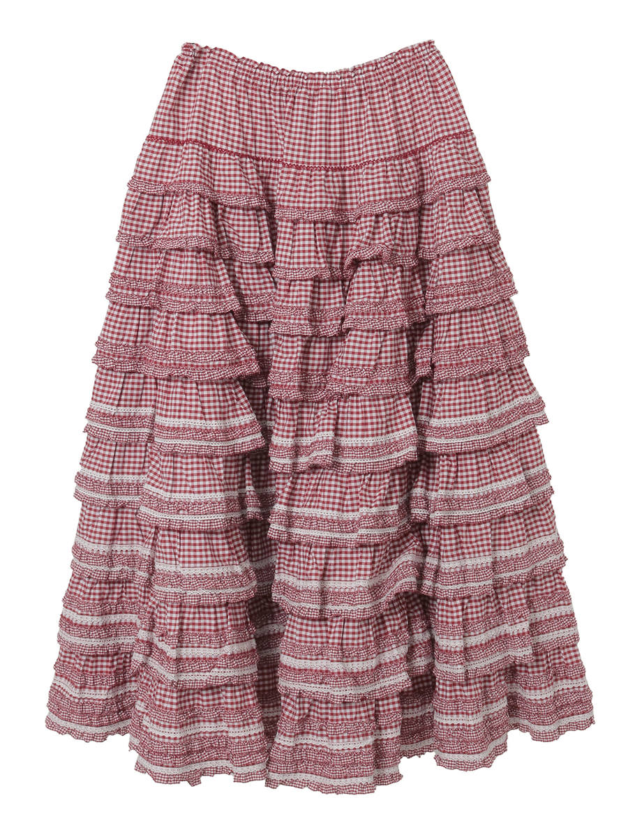 ギンガムチェックフリルスカート 詳細画像 アカ 2