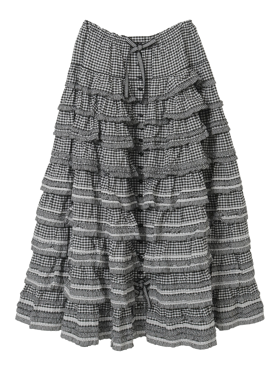ギンガムチェックフリルスカート 詳細画像 ブラック 1