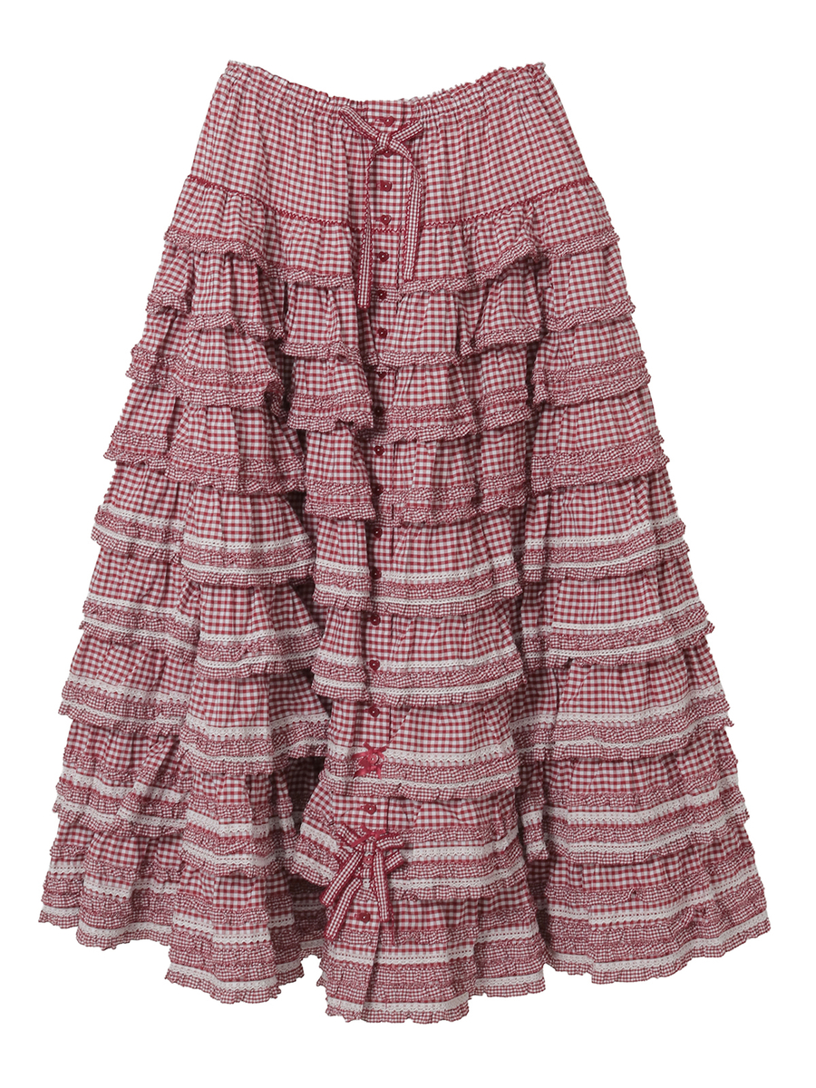 ギンガムチェックフリルスカート 詳細画像 アカ 1