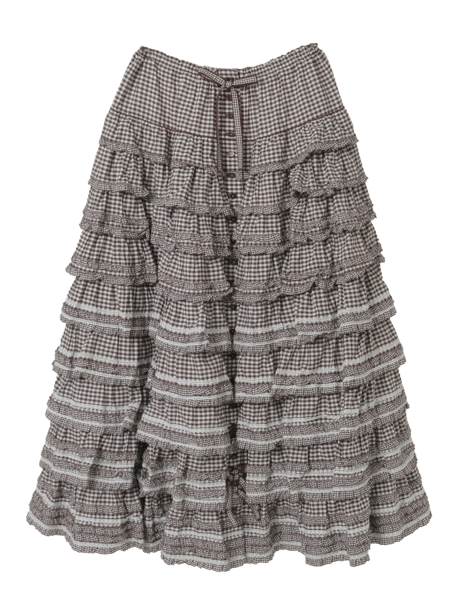 ギンガムチェックフリルスカート 詳細画像 チョコレート 1