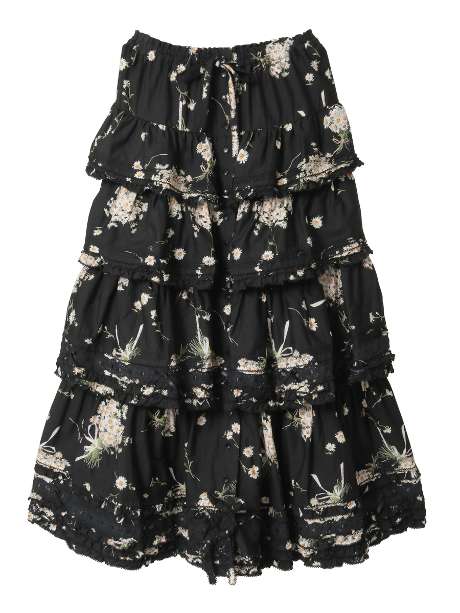 マーガレットブーケプリントスカート 詳細画像 クロ 1