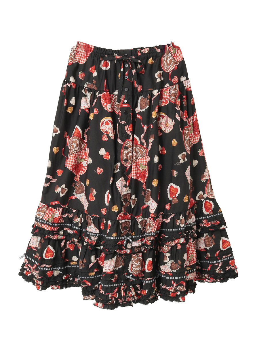 スウィートメモリーズプリントミディスカート 詳細画像 ブラック 1