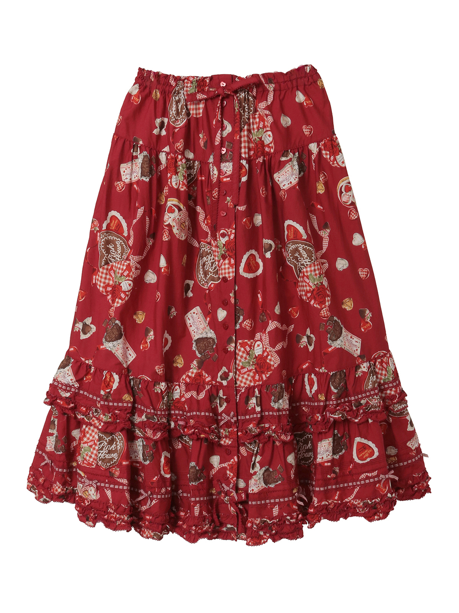 スウィートメモリーズプリントミディスカート 詳細画像 ベリーレッド 1