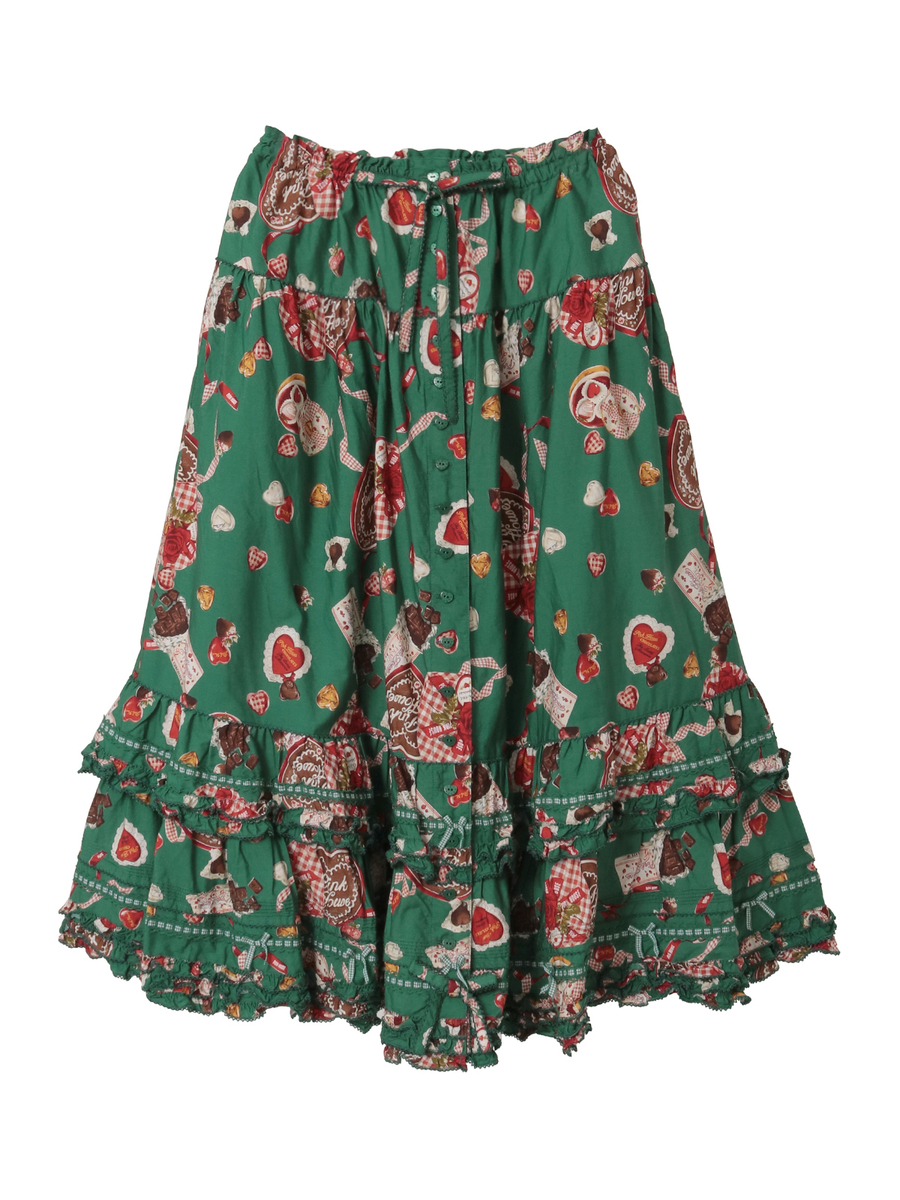 スウィートメモリーズプリントミディスカート 詳細画像 グリーン 1