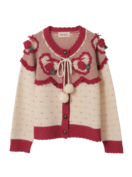 ハートモチーフ使いヨークニットカーディガン