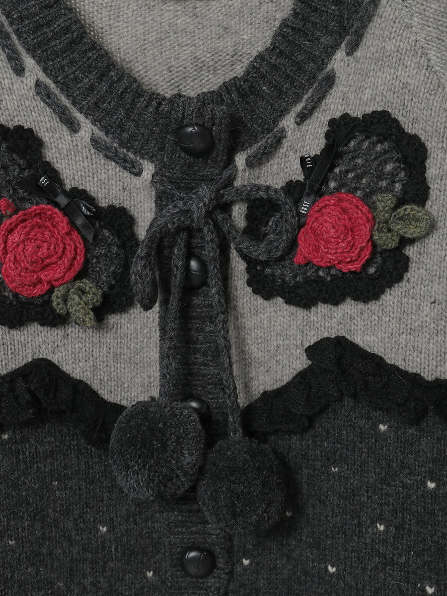 ハートモチーフ使いヨークニットカーディガン 詳細画像 ダークグレー 8