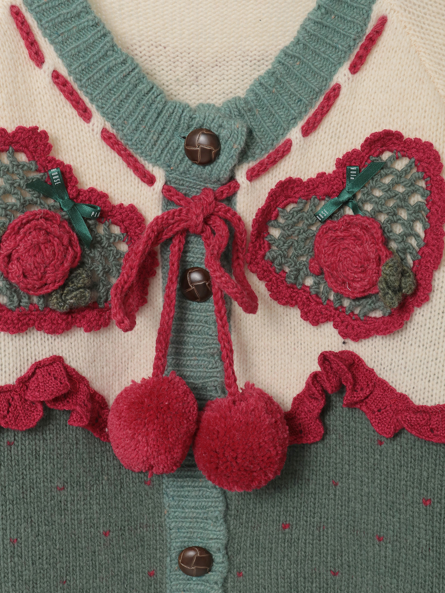 ハートモチーフ使いヨークニットカーディガン 詳細画像 ダークグレー 9