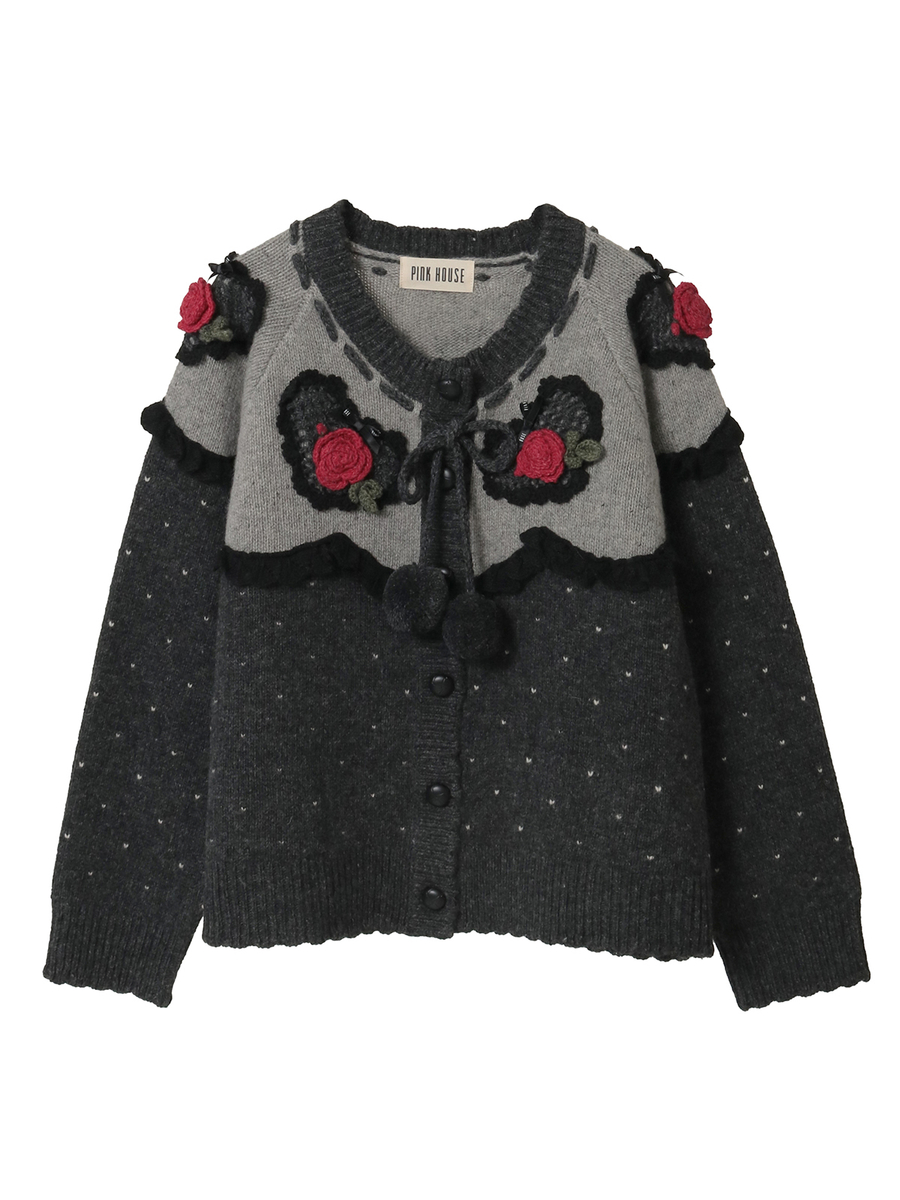 ハートモチーフ使いヨークニットカーディガン 詳細画像 ダークグレー 1