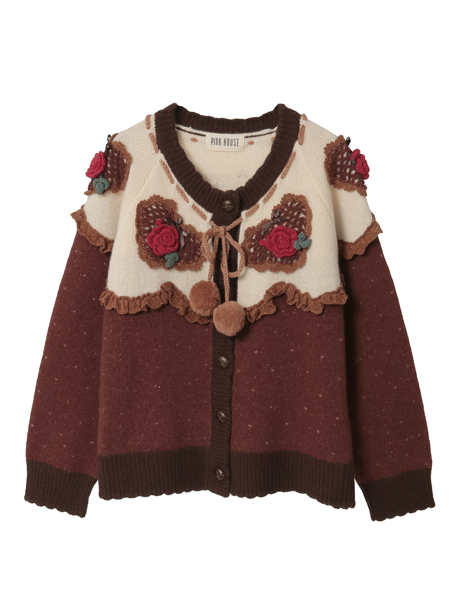 ハートモチーフ使いヨークニットカーディガン 詳細画像 チョコレート 1